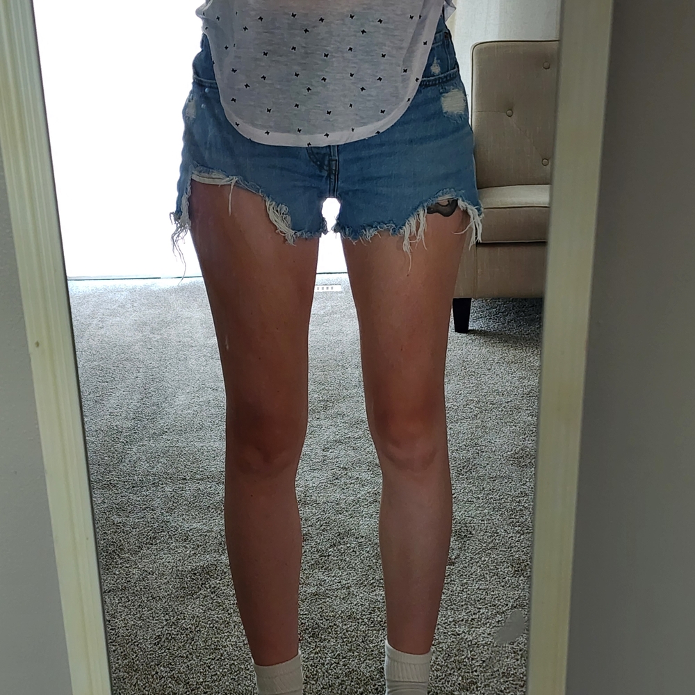 Levi's 501 Light Blue Frayed Jean Shorts